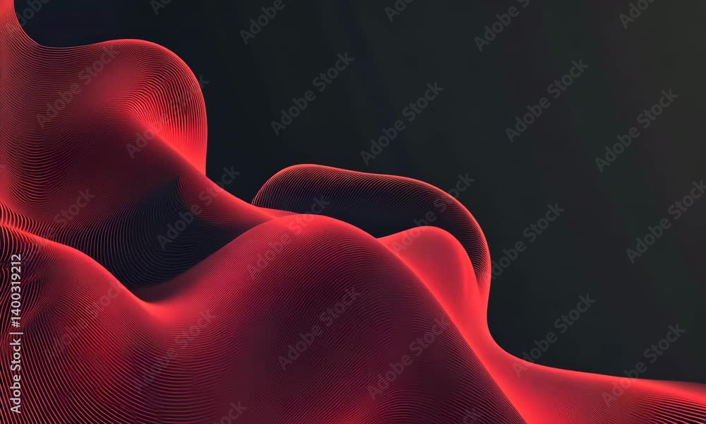 Poster Abstract Flowing Red Wave Background Animation with Line Structure Design