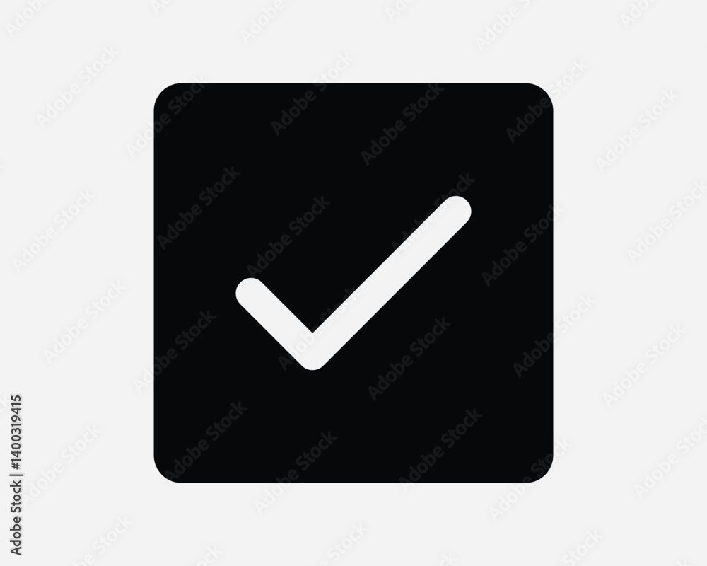 Poster tick checkmark correct square solid sign verified outline symbol right choice vote select selection 