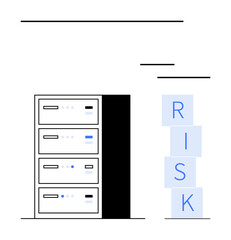 Data storage servers with clear lines and stacked RISK blocks highlighting vulnerability, security, and proactive management. Ideal for IT, cybersecurity, analysis, business continuity, audits, risk