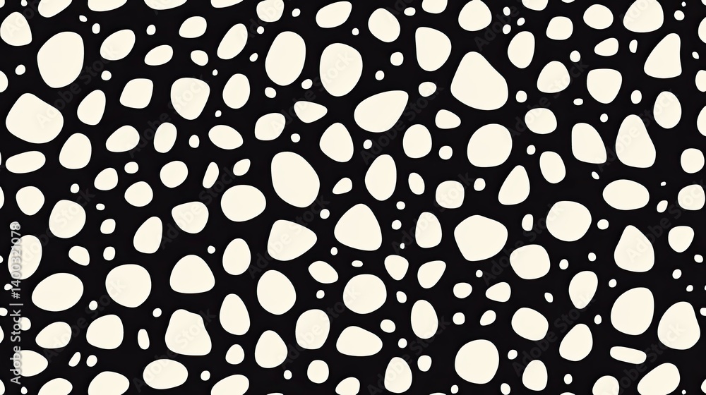 Poster a captivating monochrome pattern of irregularly shaped forms on a dark canvas