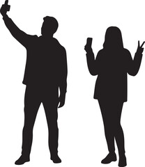 Fototapeta premium Vector Set Of People Taking Selfie Silhouettes Illustration Isolated On White Background
