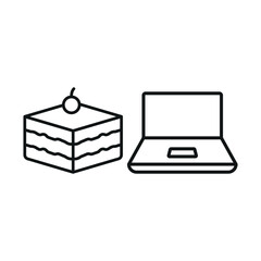 Laptop and tiramisu icon reflects sweet work breaks, cozy digital sessions, and elegant productivity vibes.