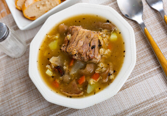 Mushroom nutritious soup with pork and other ingredients