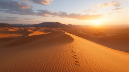 Desert sunset landscape with footprints