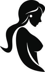 Vector Black Silhouette of Young Woman with Long Hair – Isolated on Transparent Background