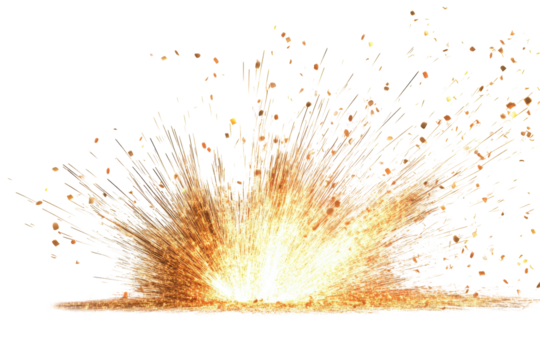 A dynamic burst of glowing sparks and fire isolated cleanly on a bright white background