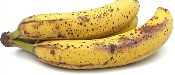 Ripe Cavendish Bananas with Brown Spots on White Background Representing Natural Ripening Process