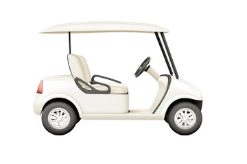 Stylish golf cart in clean white design with roof isolated in PNG on white background