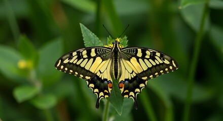 Fototapeta premium Swallowtail Butterfly Majesty Green Meadow Bloom AI Generated