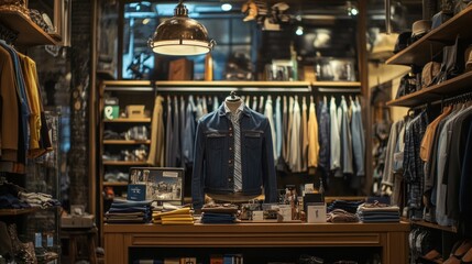 Stylish Boutique Interior: Denim Jacket and Clothing Display