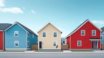 Colorful row of houses with different exterior paint colors.