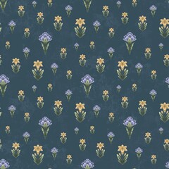 Ornate Botanical Repeat  seamless pattern.Ornate botanical design featuring stylized flowers and leaves in a decorative repeat.