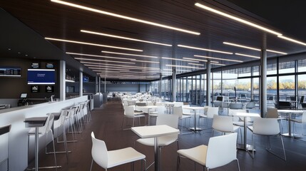 Fototapeta premium High-tech lounge environment showcases white furniture, LED strip lighting, and integrated smart speakers, creating a stylish and inviting atmosphere