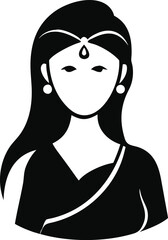 Indian Woman Silhouette Vector – Traditional Female Portrait in Saree Isolated on Transparent Background