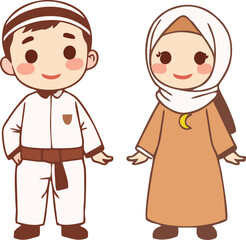 Muslim couple wearing traditional Eid clothing for Eid al-Adha celebration
