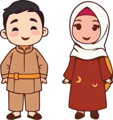 Muslim couple wearing traditional Eid clothing for Eid al-Adha celebration