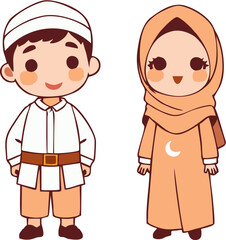 Muslim couple wearing traditional Eid clothing for Eid al-Adha celebration