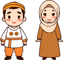 Fototapeta premium Muslim couple wearing traditional Eid clothing for Eid al-Adha celebration