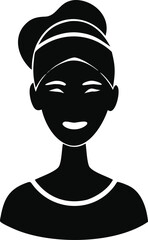 Smiling Woman Silhouette Vector – Black Female Portrait with Bun Isolated on Transparent Background