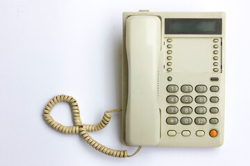 White corded landline phone isolated on white