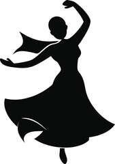 Dancing Woman Silhouette Vector – Elegant Female Dancer in Flowing Dress Isolated on Transparent Background