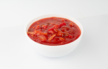 Tomato sauce with vegetables isolated, red sweet and sour pasta marinara sauce, mexican dip smear
