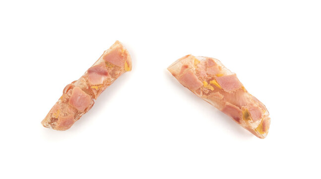 Meat jelly slices, ham aspic isolated, sausage, aspic jelly, winter meat galart, brawn on white