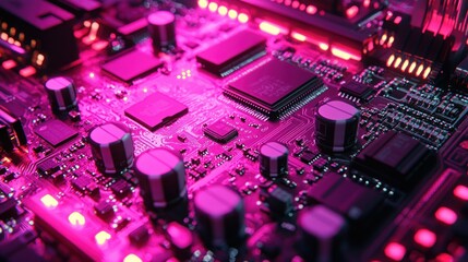 Fototapeta premium Neon Circuit Board: A Close-Up of Technological Marvel