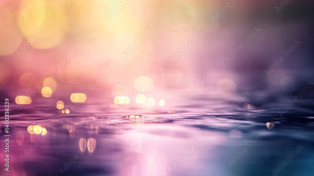Poster sunlight reflects off a shallow stream, forming vibrant patterns of colors and highlights on the gen