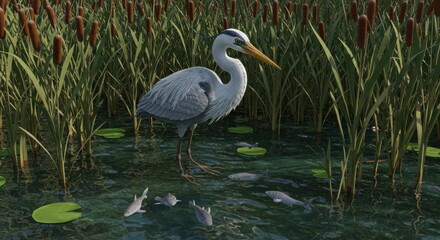 Serene Heron in Marsh Habitat: A Stunning Wildlife Scene