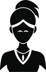 Modern Woman Silhouette Vector – Black Female Portrait with Ponytail and Necklace Isolated on Transparent Background