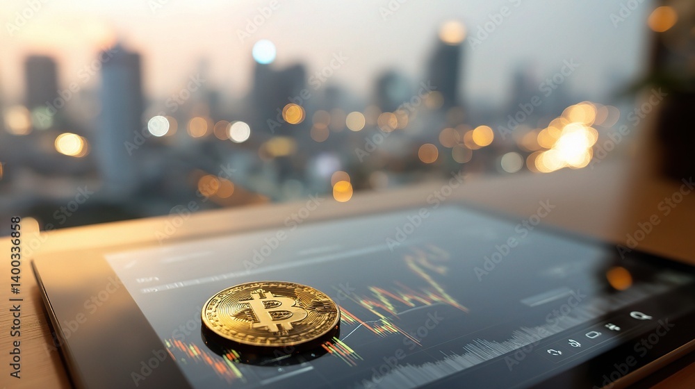 Poster virtual currency exchange chart displayed on tablet device