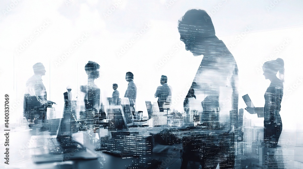 Poster abstract concept of futuristic workspace with digital elements