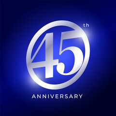 Obraz premium Elegant 45th Anniversary Logo Design With Silver Metallic Number On Blue Background. Luxury Celebration Emblem For Event, Company Birthday, Milestone, Or Award Ceremony. Vector Illustration