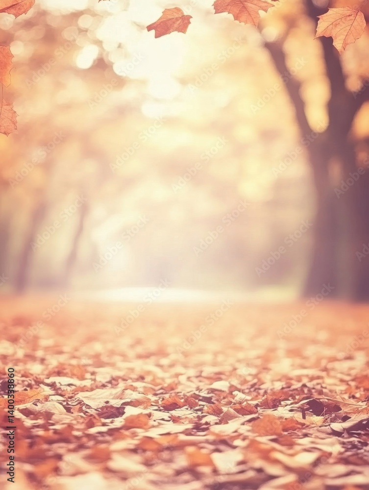 Poster serene autumnal path with golden leaves capturing the essence of fall in a forest setting with warm 