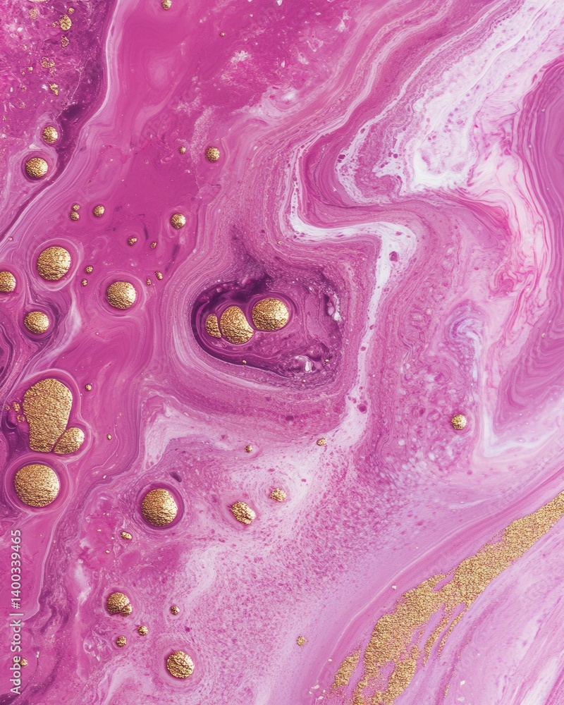 Poster abstract fluid art in pink and gold swirls captivating marble texture with metallic accents and dyna