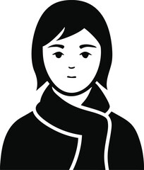 Winter Woman Silhouette Vector – Black Female Portrait in Coat and Scarf Isolated on Transparent Background