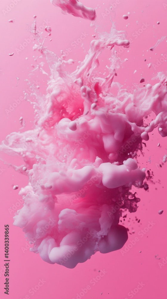 Poster ethereal pink cloud explosion on monochromatic backdrop creating a dreamy and captivating visual eff