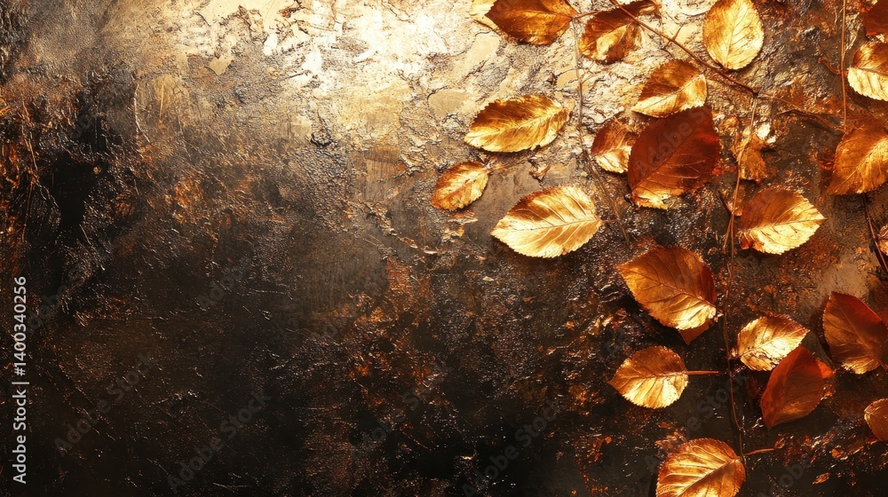 Poster golden leaves contrast with dark background creating a striking visual effect in a nature-inspired s