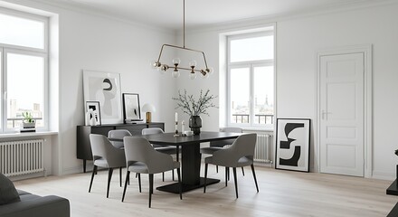 Monochromatic Minimalism: A Modern Dining Space AI Generated