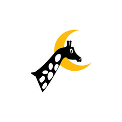 giraffe head vector with black color and yellow crescent moon