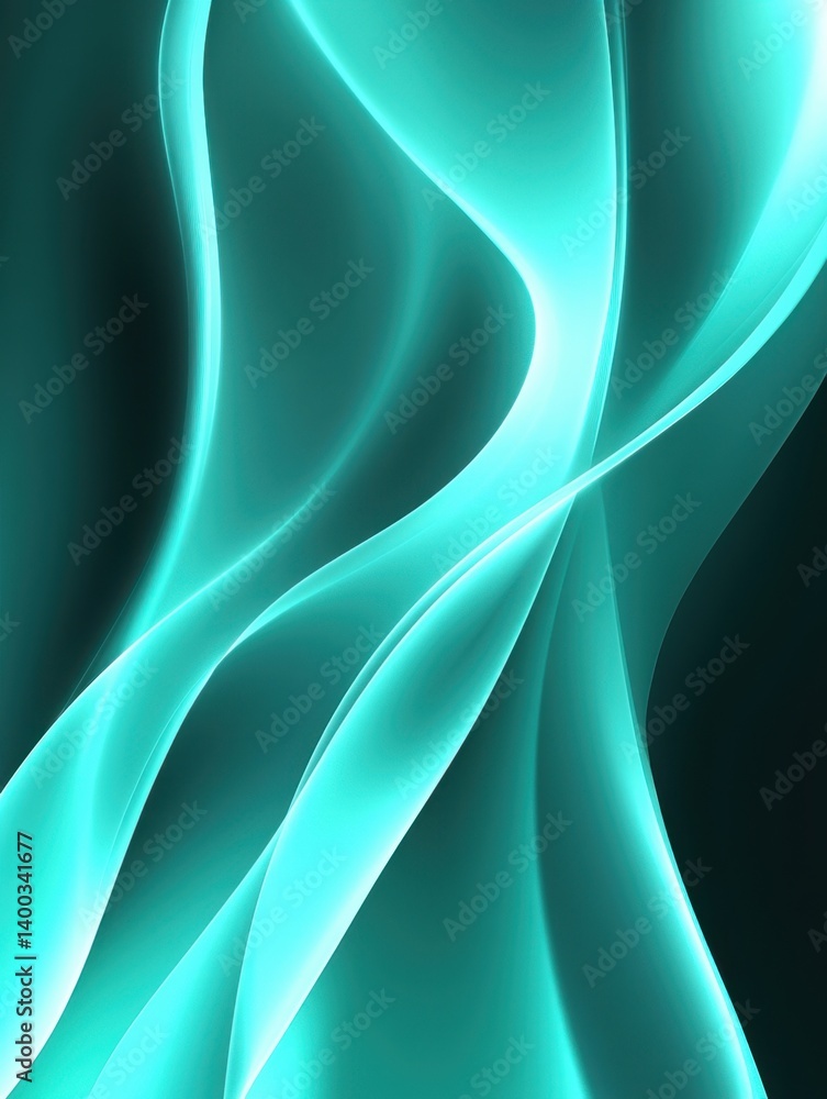 Poster luminous teal abstract waves on dark backdrop creating a sense of flow and ethereal beauty perfect f