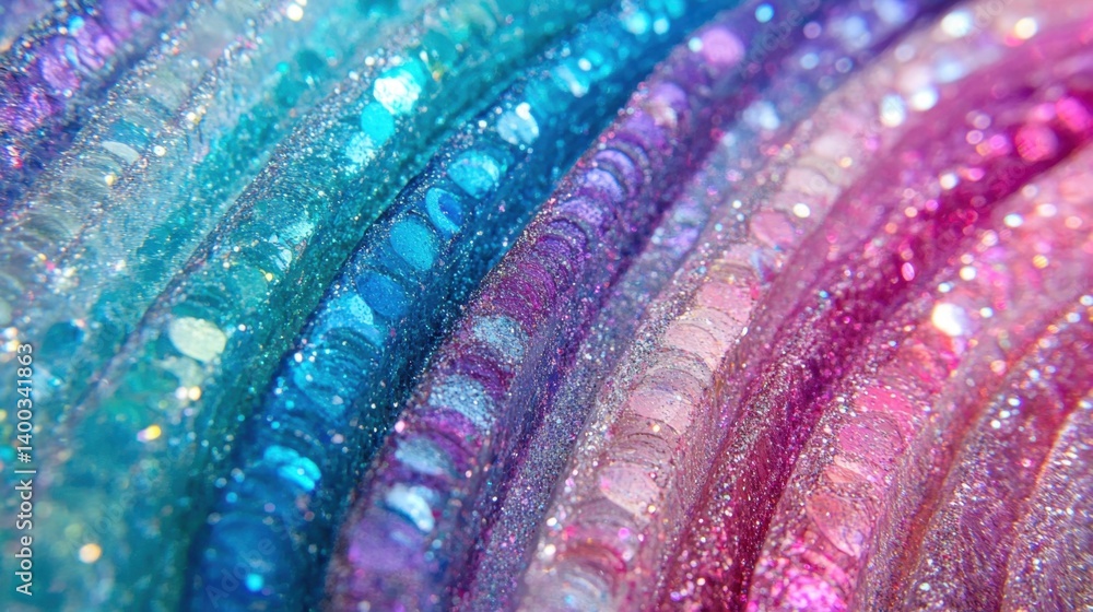 Poster iridescent shimmering sequins in a vibrant spectrum of blue purple and pink creating a magical and g