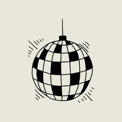 Disco Ball Doodle Line Simple Icon. Mirror Dance Celebration Discoball. Sketch Vector Illustration
