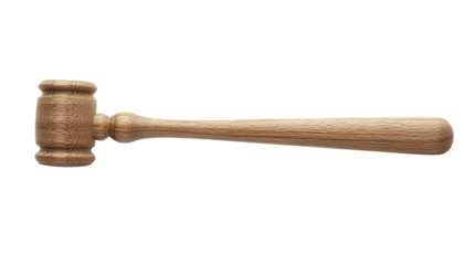 A modern-style gavel with a clean and minimalist design, crafted from light oak wood, symbolizing justice and fairness,Transparent background, PNG file