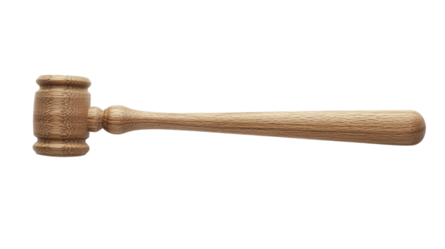 A modern-style gavel with a clean and minimalist design, crafted from light oak wood, symbolizing justice and fairness,Transparent background, PNG file