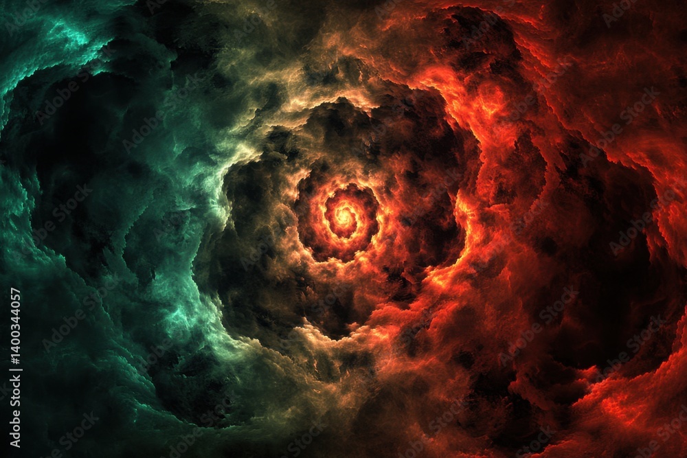 Poster abstract fractal art with swirling clouds of fire and ice a mesmerizing vortex of contrasting colors