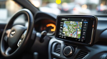 Futuristic AR Enhanced Car Dashboard Displaying Real-Time Traffic and GPS Navigation