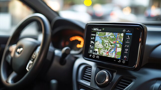 Futuristic AR Enhanced Car Dashboard Displaying Real-Time Traffic and GPS Navigation