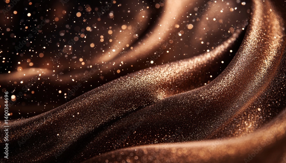 Aufkleber Shimmering golden wave texture with sparkling particles in a dark environment creating an elegant and luxurious atmosphere